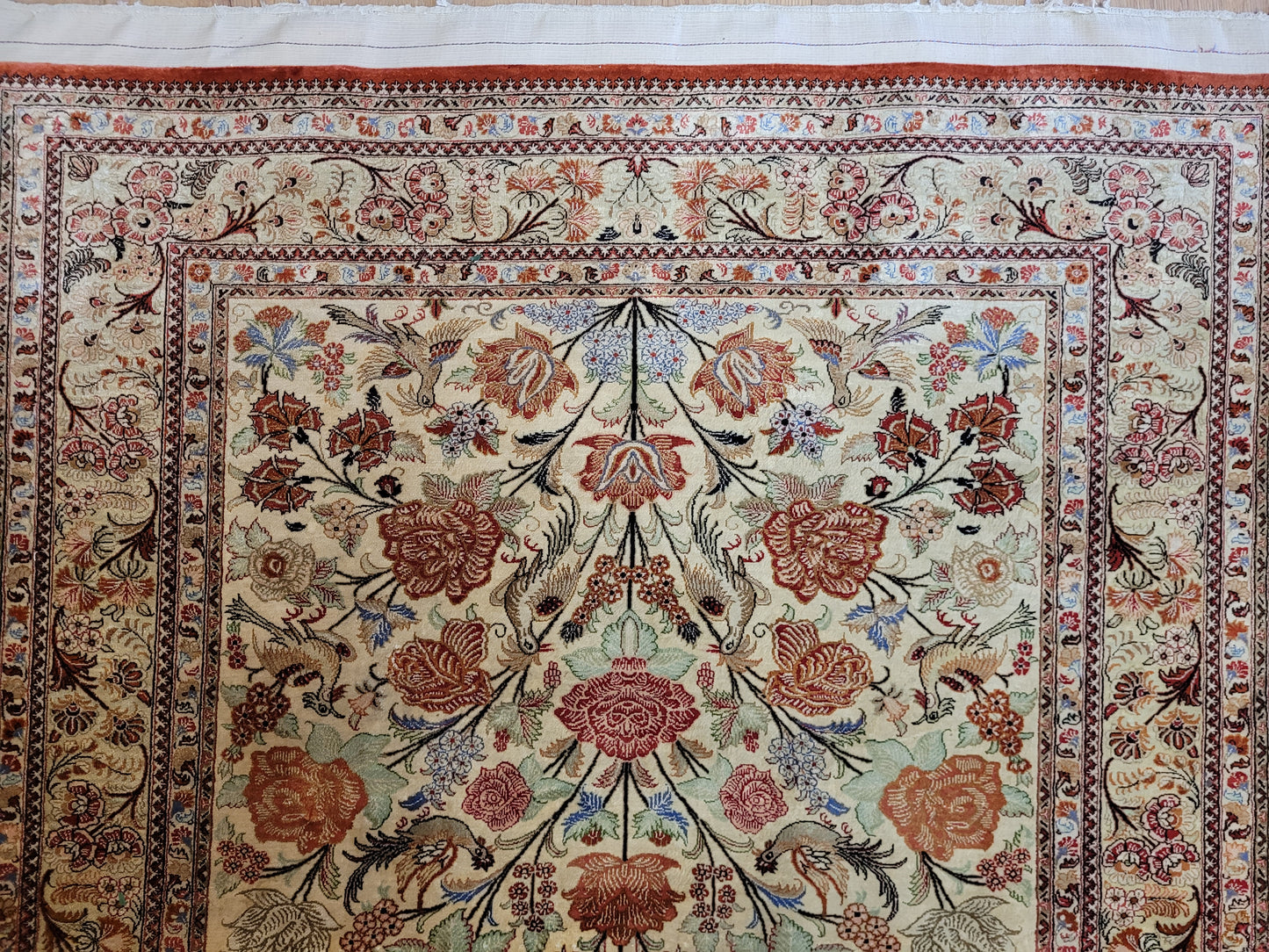 Ghom Seidenteppich 155x108 cm Seide auf Seide signiert feine Knüpfung