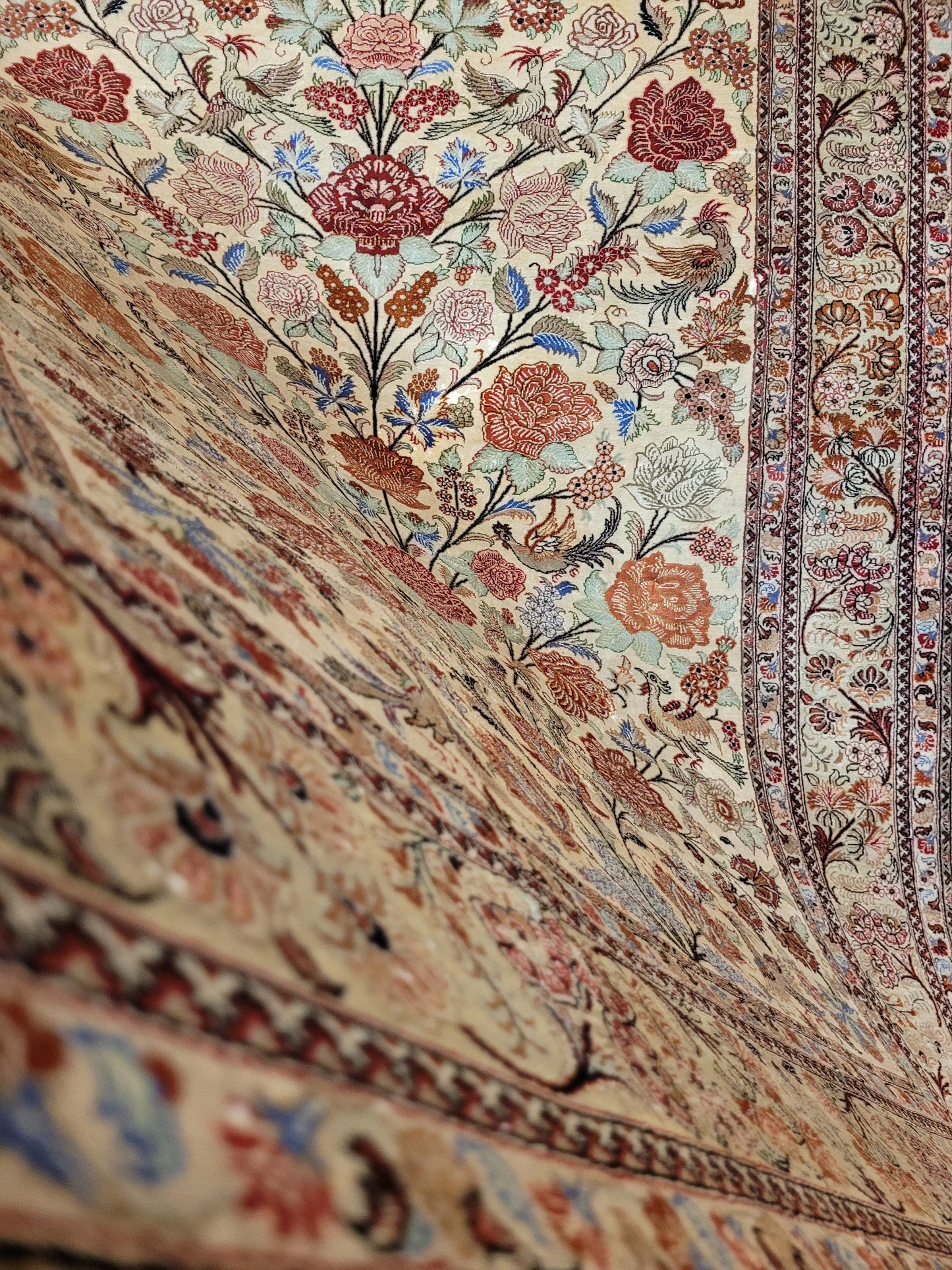 Ghom Seidenteppich 155x108 cm Seide auf Seide signiert feine Knüpfung