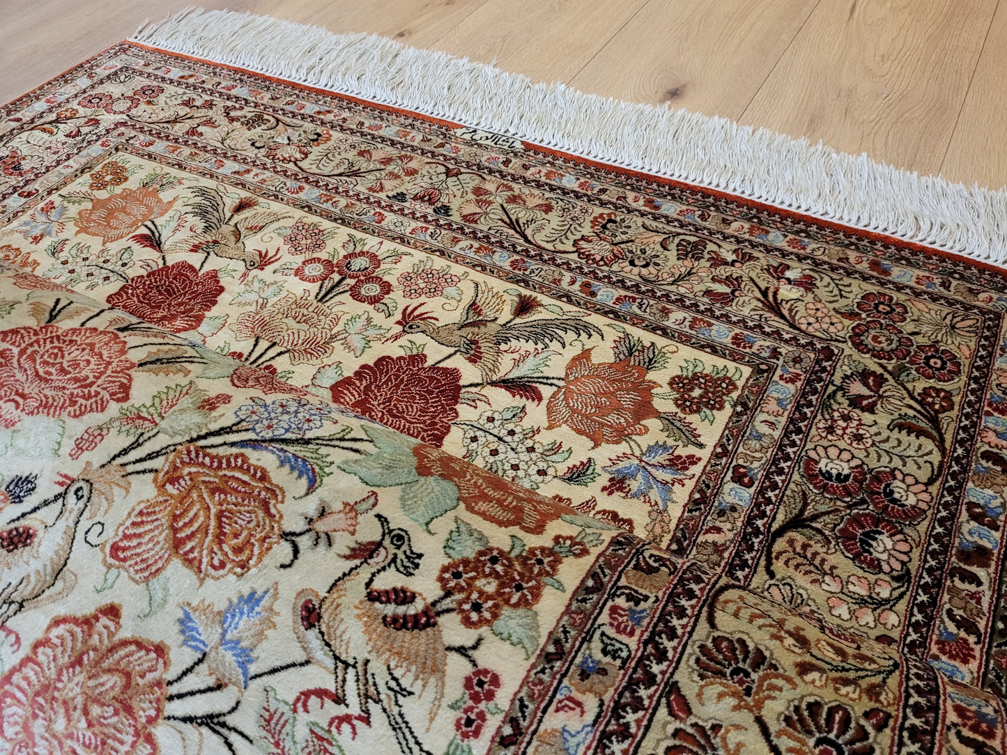 Ghom Seidenteppich 155x108 cm Seide auf Seide signiert feine Knüpfung