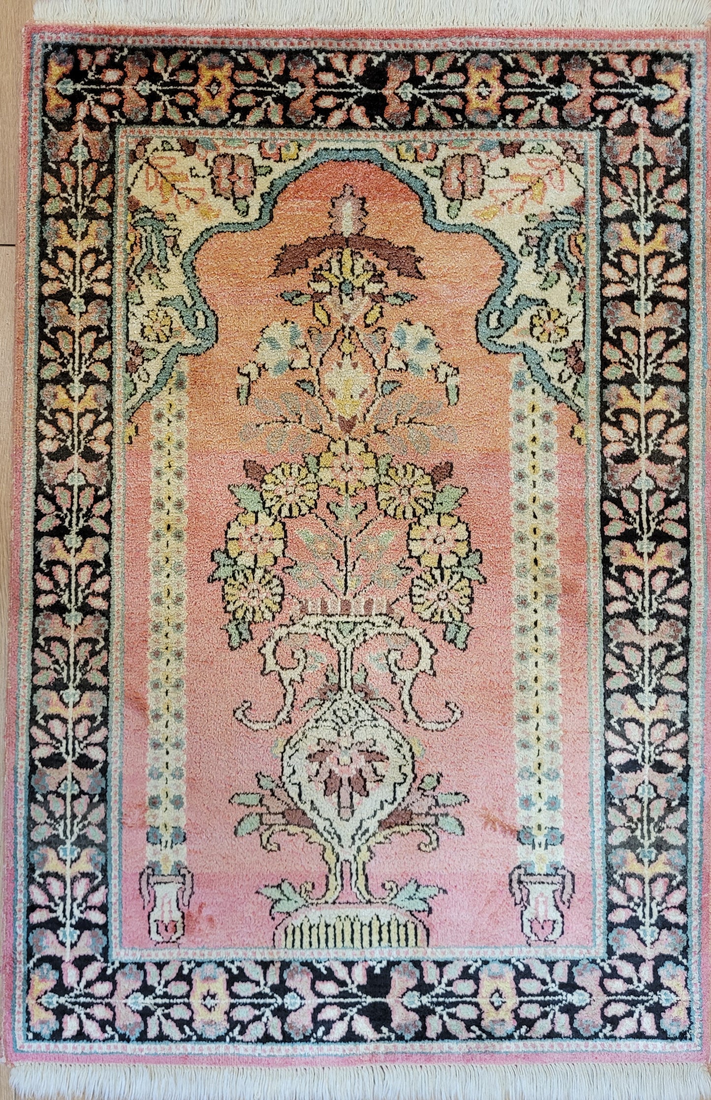 Ghom Seidenteppich 90x62 cm Kaschmir Seide feine Knüpfkunst