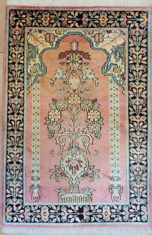 Ghom Seidenteppich 90x62 cm Kaschmir Seide feine Knüpfkunst
