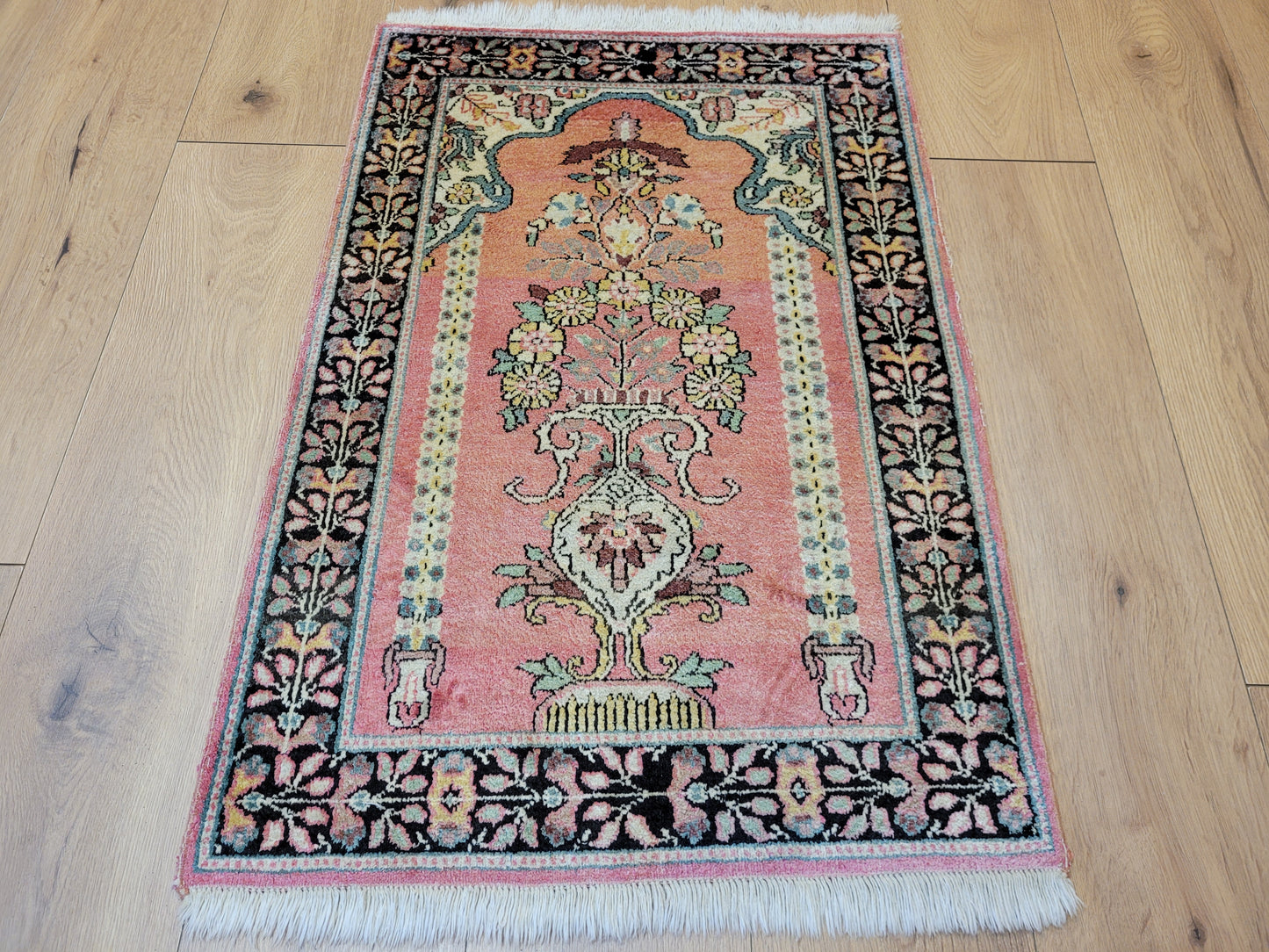 Ghom Seidenteppich 90x62 cm Kaschmir Seide feine Knüpfkunst