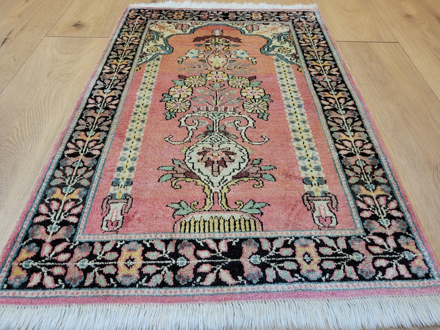 Ghom Seidenteppich 90x62 cm Kaschmir Seide feine Knüpfkunst