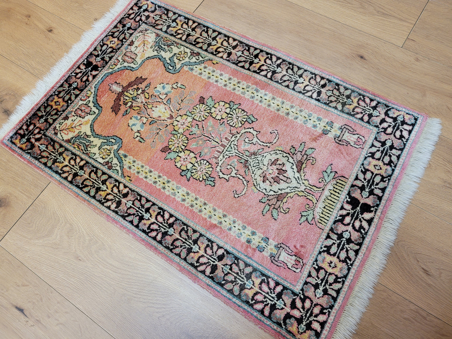 Ghom Seidenteppich 90x62 cm Kaschmir Seide feine Knüpfkunst