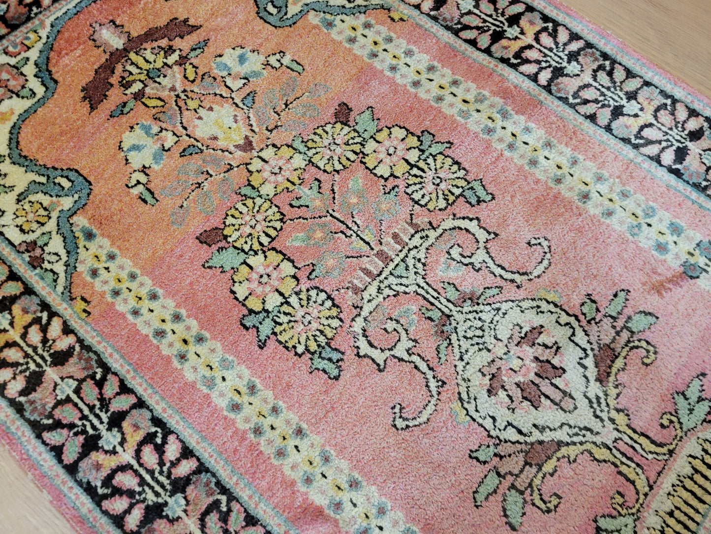 Ghom Seidenteppich 90x62 cm Kaschmir Seide feine Knüpfkunst