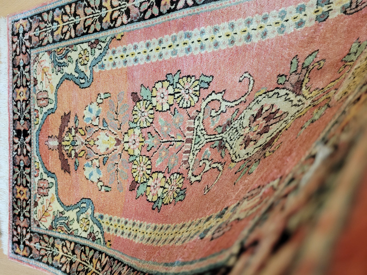 Ghom Seidenteppich 90x62 cm Kaschmir Seide feine Knüpfkunst