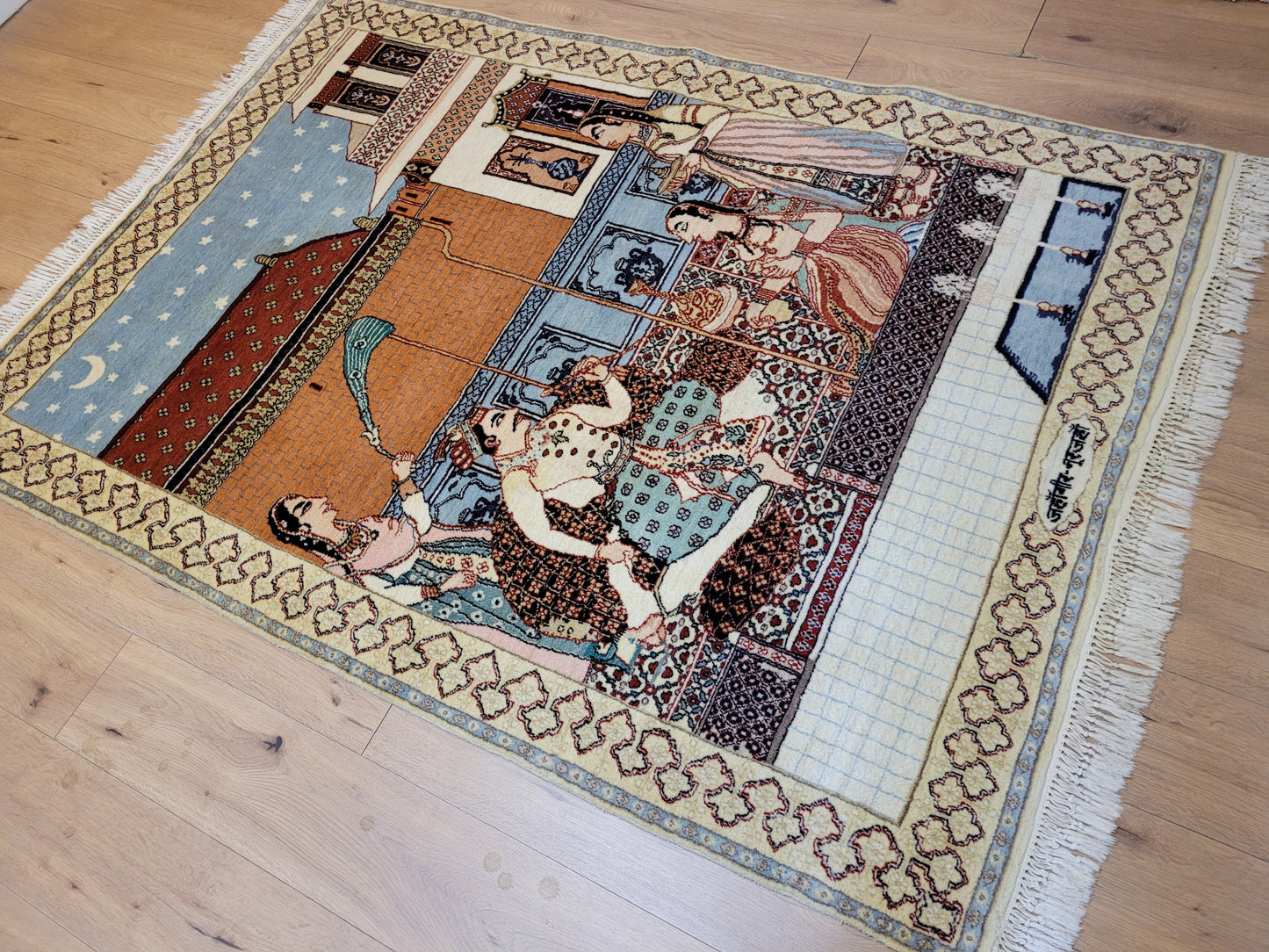 Täbriz Bildteppich 212x150 cm Korkwolle signiert feine Knüpfkunst