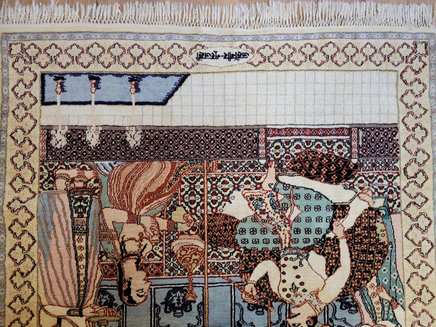 Täbriz Bildteppich 212x150 cm Korkwolle signiert feine Knüpfkunst