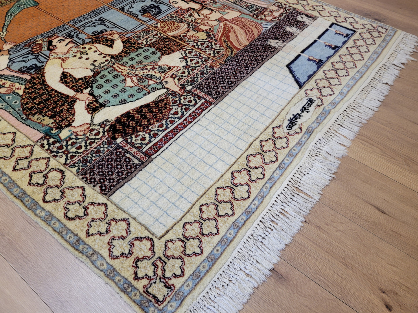 Täbriz Bildteppich 212x150 cm Korkwolle signiert feine Knüpfkunst