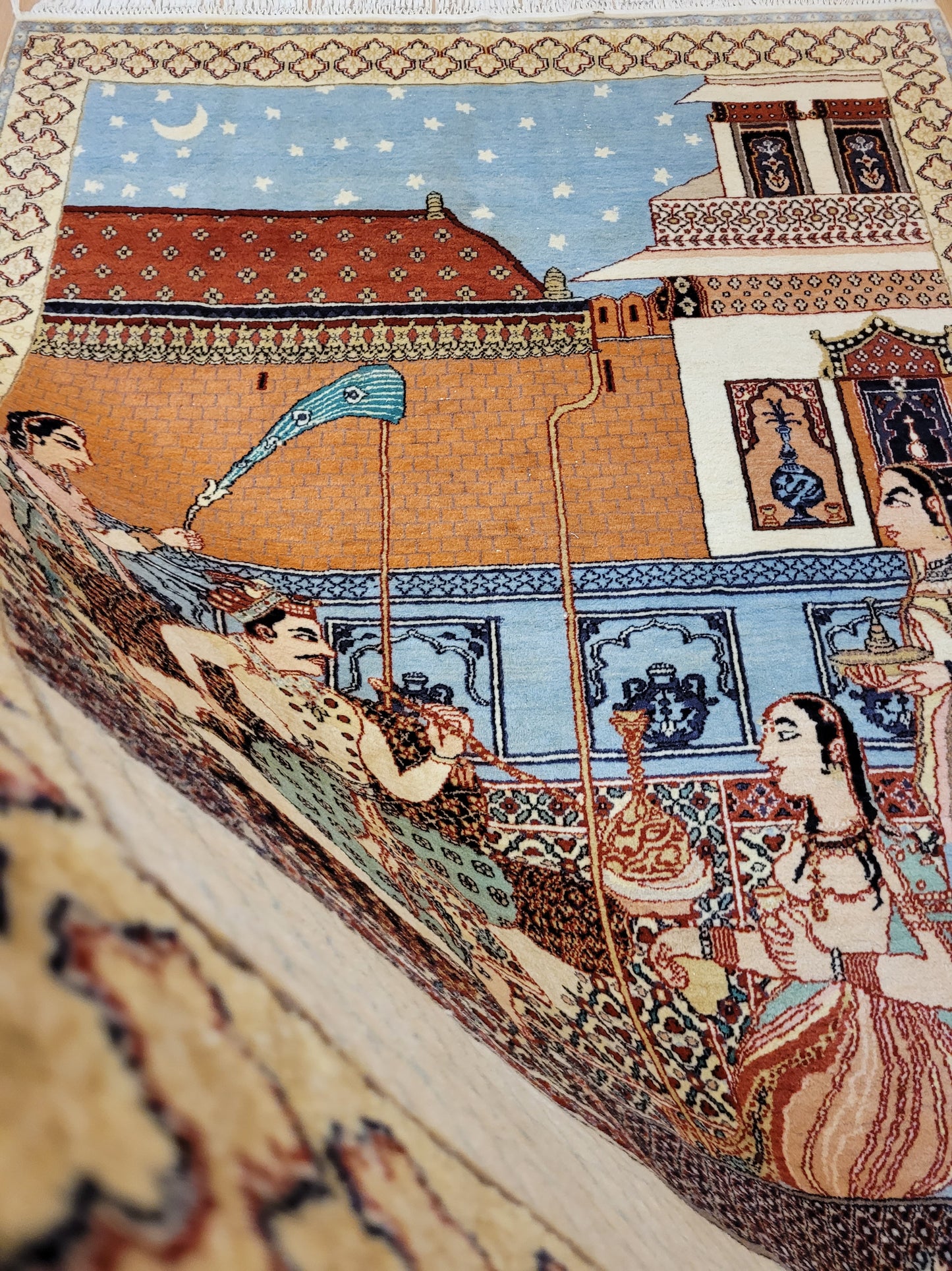 Täbriz Bildteppich 212x150 cm Korkwolle signiert feine Knüpfkunst