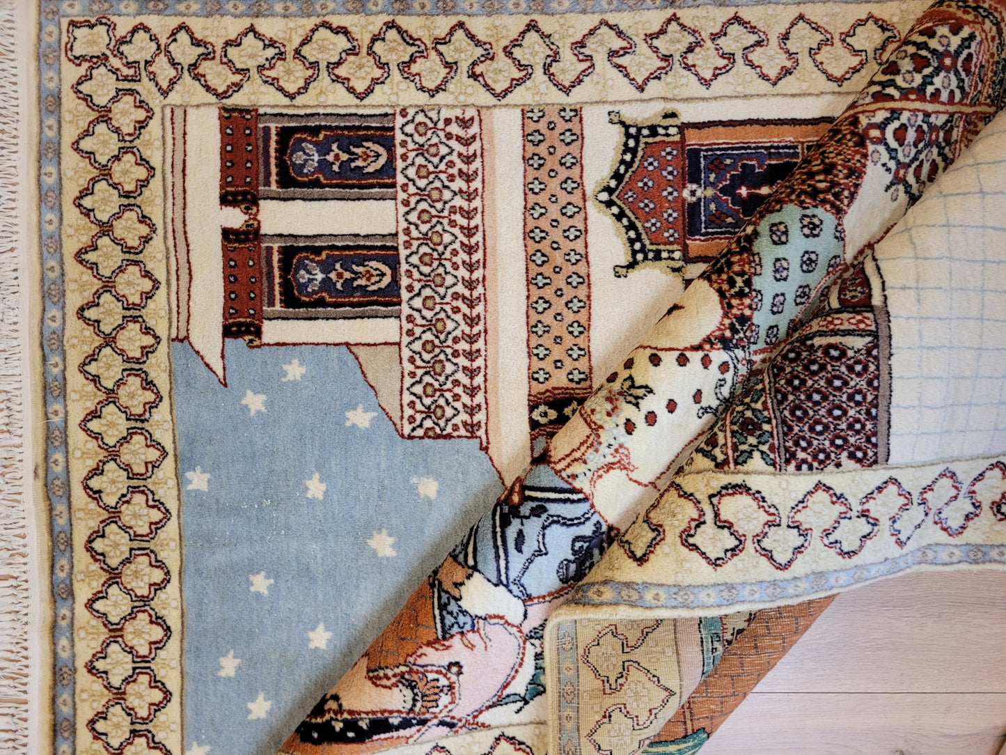 Täbriz Bildteppich 212x150 cm Korkwolle signiert feine Knüpfkunst