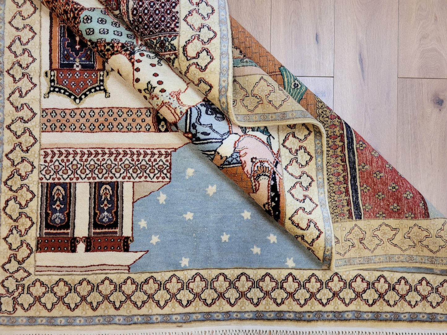 Täbriz Bildteppich 212x150 cm Korkwolle signiert feine Knüpfkunst