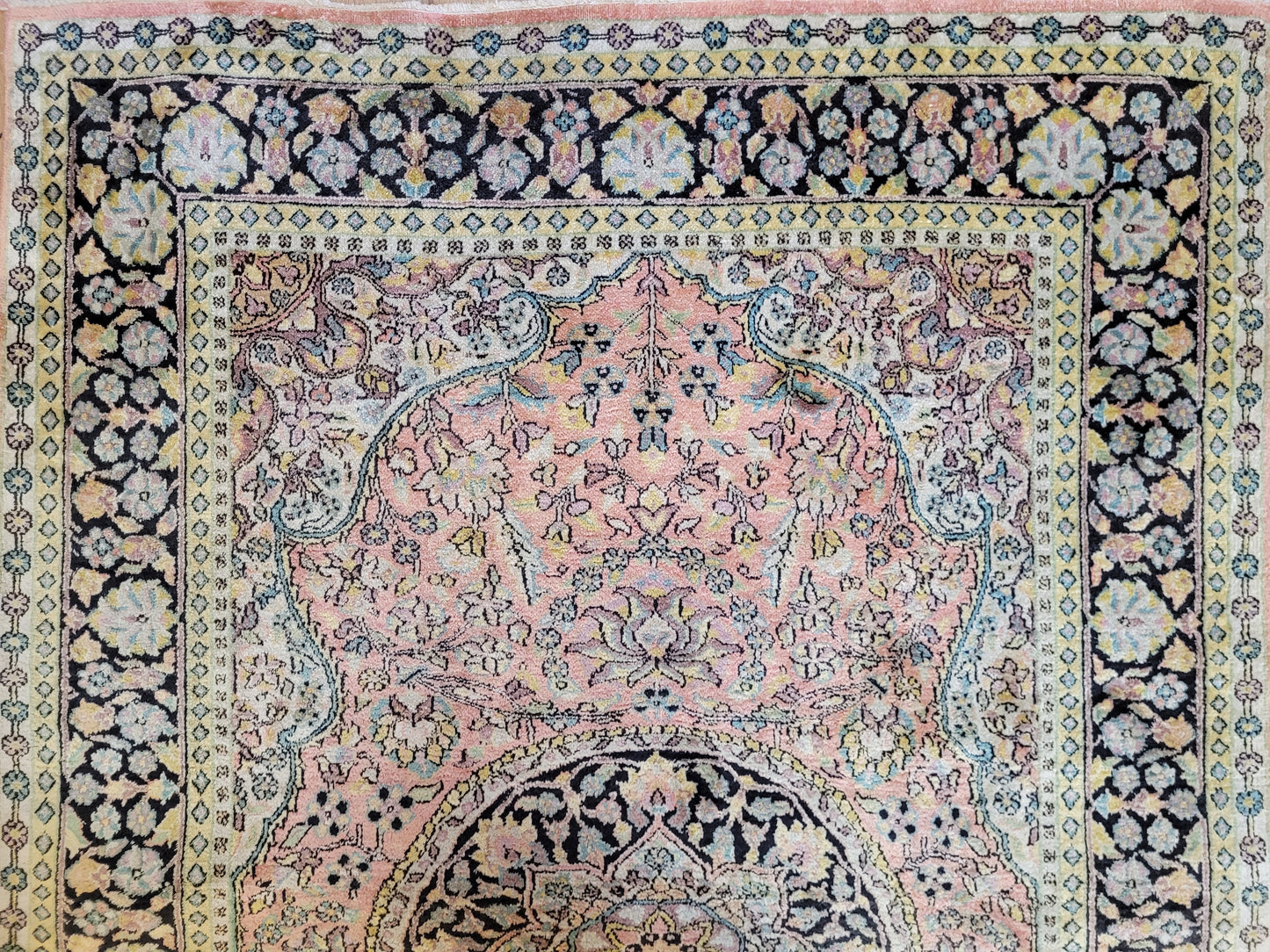 Kaschmir Seidenteppich 182x125 cm florales Medaillon feine Knüpfung