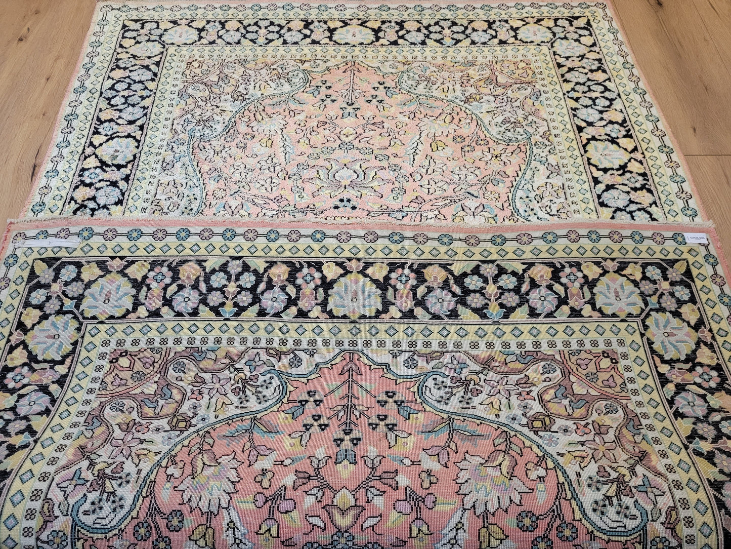 Kaschmir Seidenteppich 182x125 cm florales Medaillon feine Knüpfung