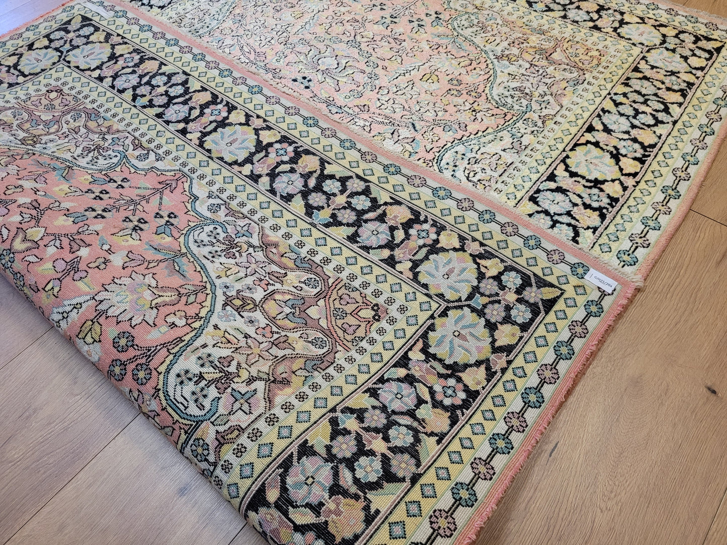 Kaschmir Seidenteppich 182x125 cm florales Medaillon feine Knüpfung