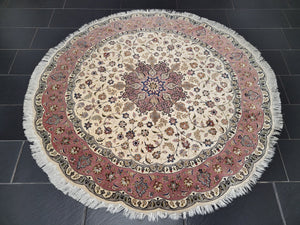 Täbriz Teppich Rund 200 cm Korkwolle mit Seide feine Knüpfkunst