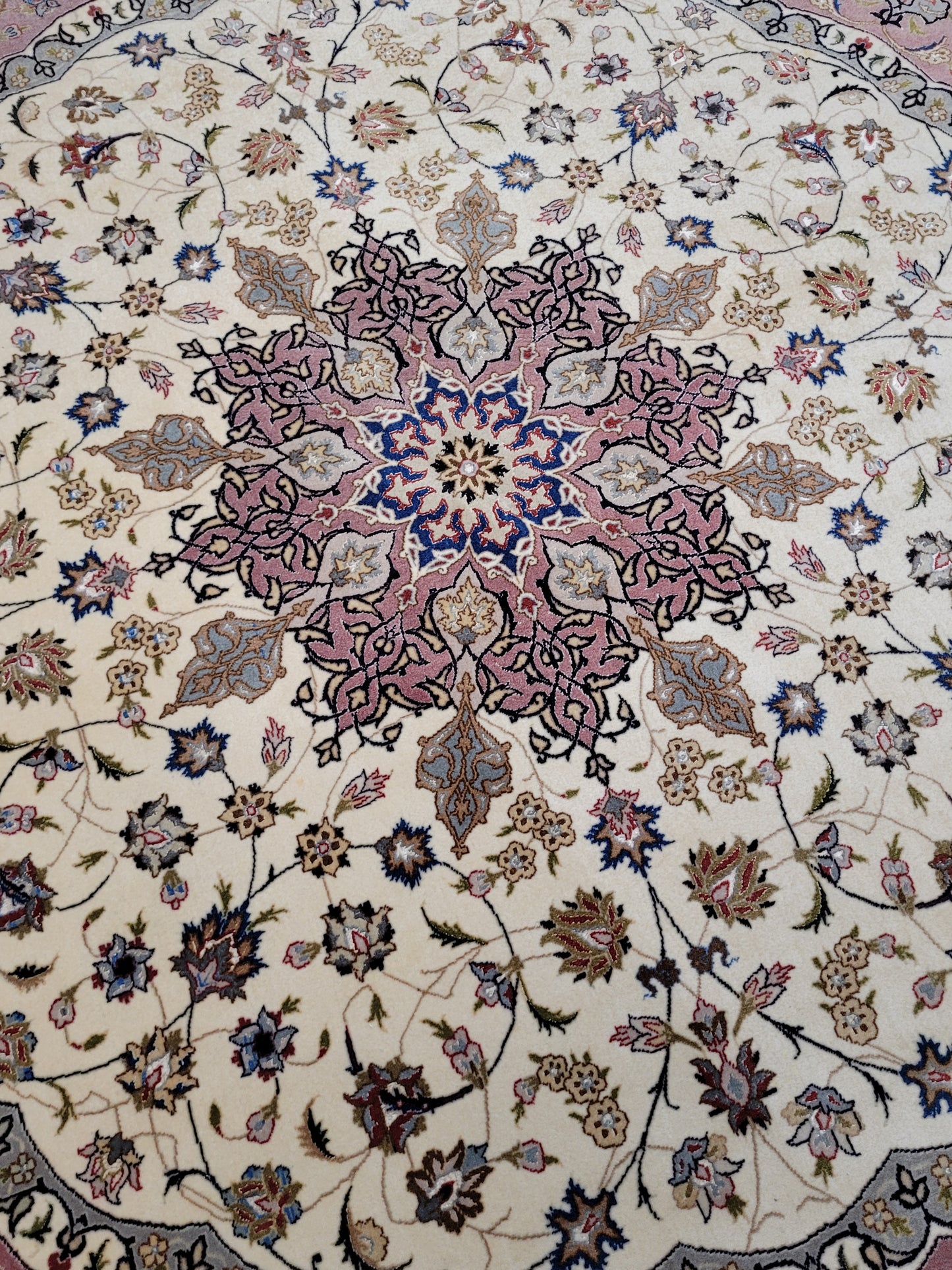 Täbriz Teppich Rund 200 cm Korkwolle mit Seide feine Knüpfkunst