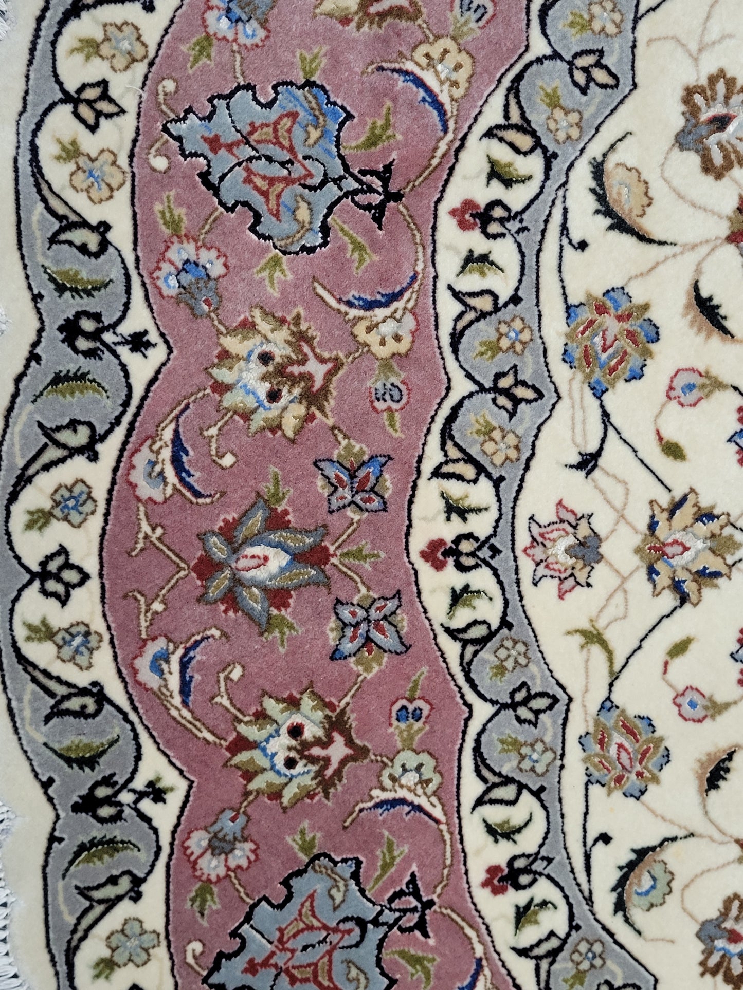 Täbriz Teppich Rund 200 cm Korkwolle mit Seide feine Knüpfkunst