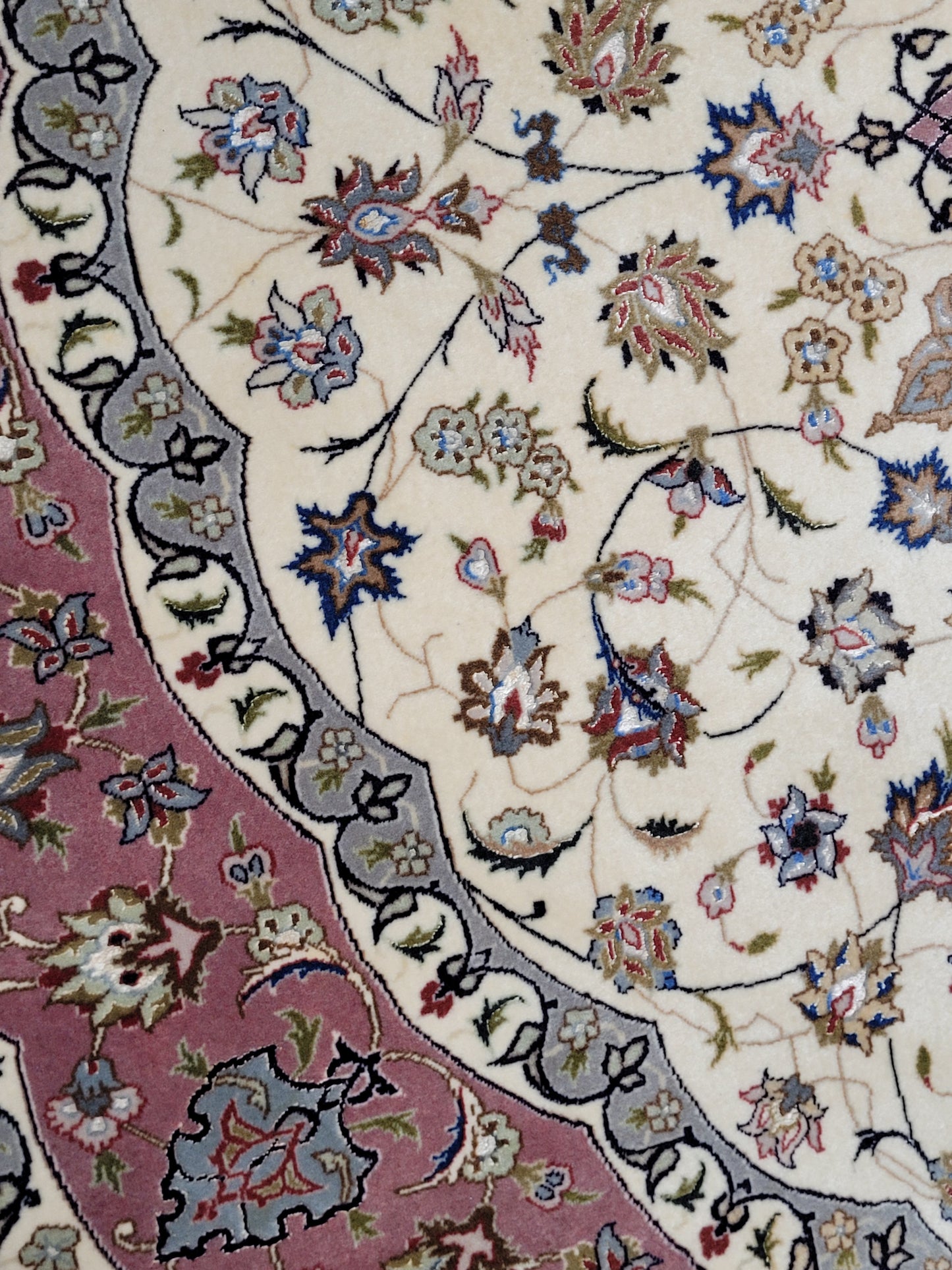 Täbriz Teppich Rund 200 cm Korkwolle mit Seide feine Knüpfkunst