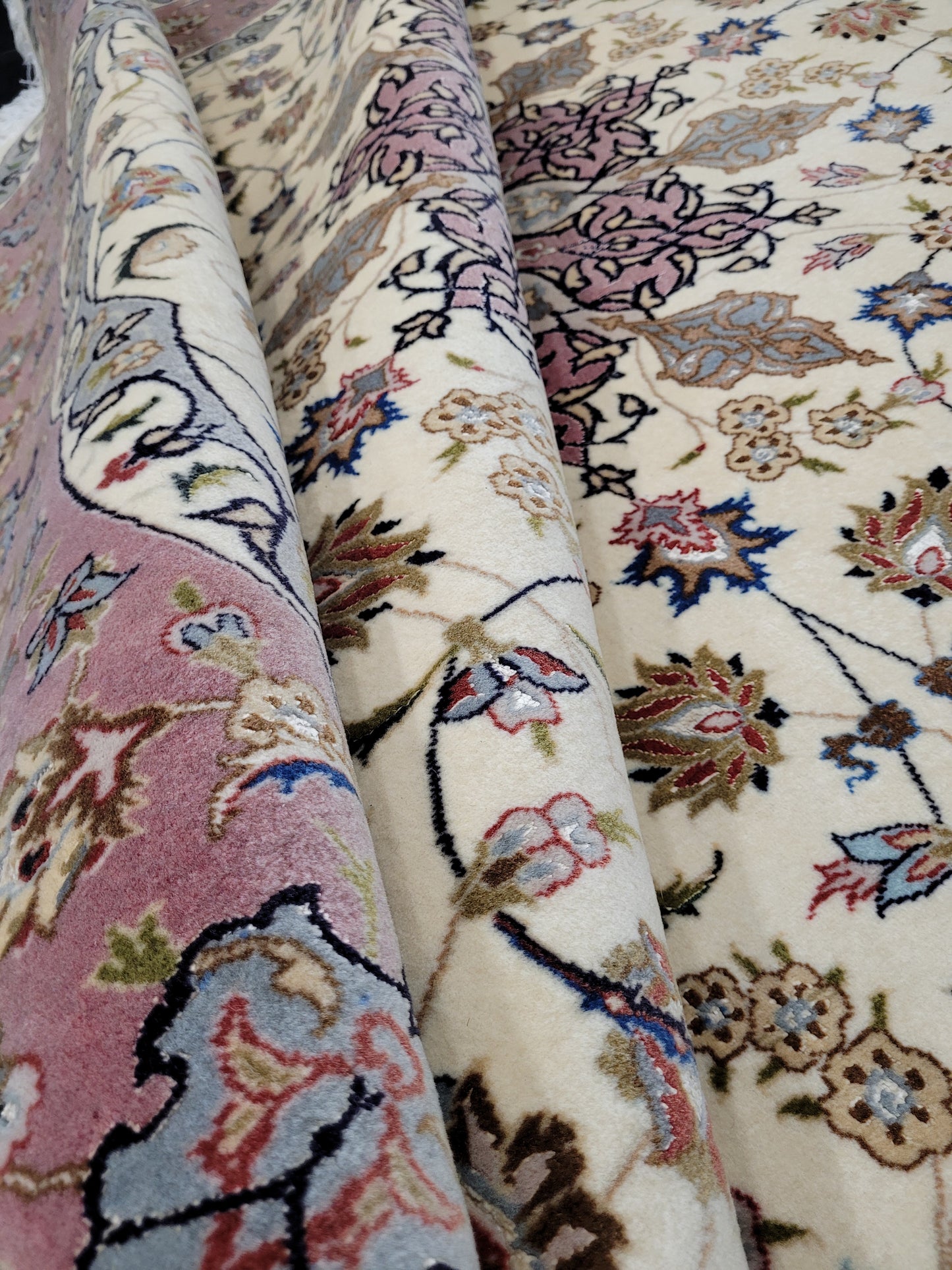 Täbriz Teppich Rund 200 cm Korkwolle mit Seide feine Knüpfkunst