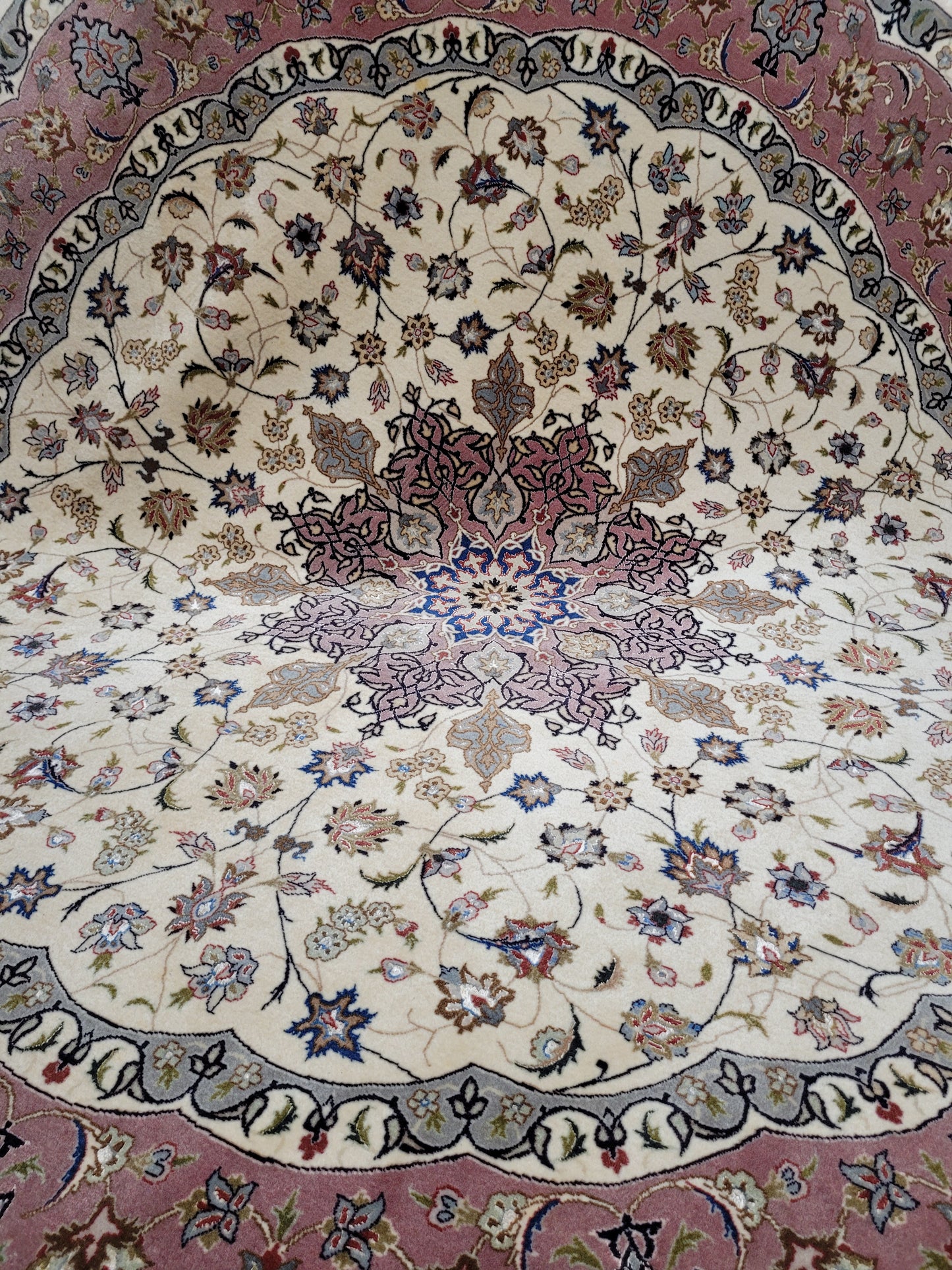 Täbriz Teppich Rund 200 cm Korkwolle mit Seide feine Knüpfkunst