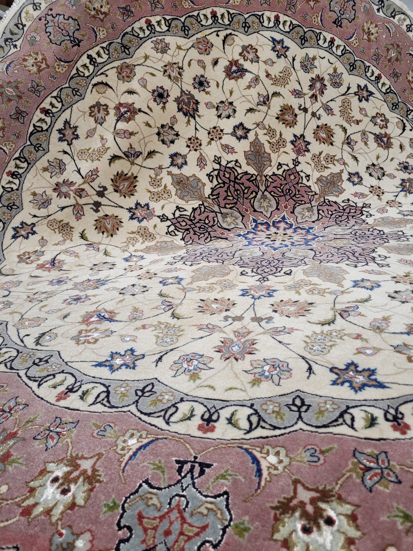 Täbriz Teppich Rund 200 cm Korkwolle mit Seide feine Knüpfkunst