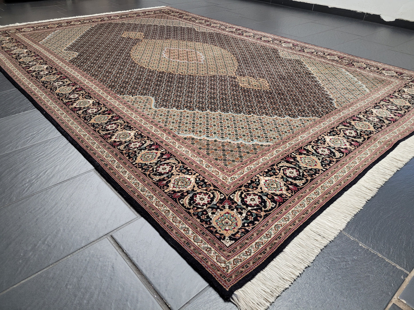 Täbriz Teppich 300x205 cm Korkwolle mit Seide feine Mahr Knüpfung