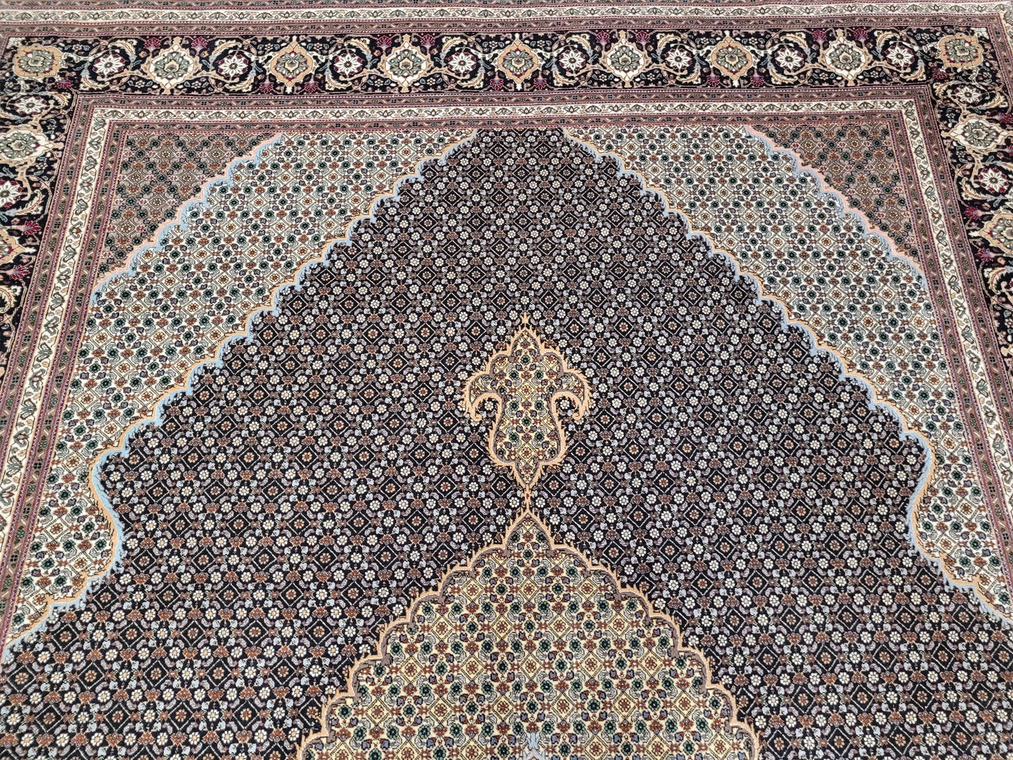 Täbriz Teppich 300x205 cm Korkwolle mit Seide feine Mahr Knüpfung