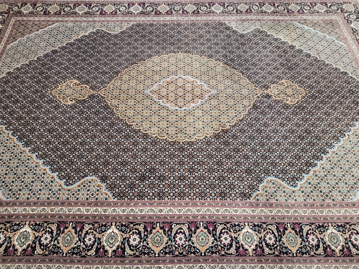 Täbriz Teppich 300x205 cm Korkwolle mit Seide feine Mahr Knüpfung