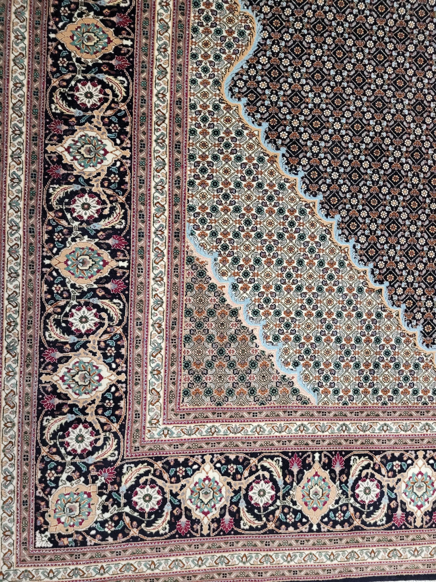 Täbriz Teppich 300x205 cm Korkwolle mit Seide feine Mahr Knüpfung