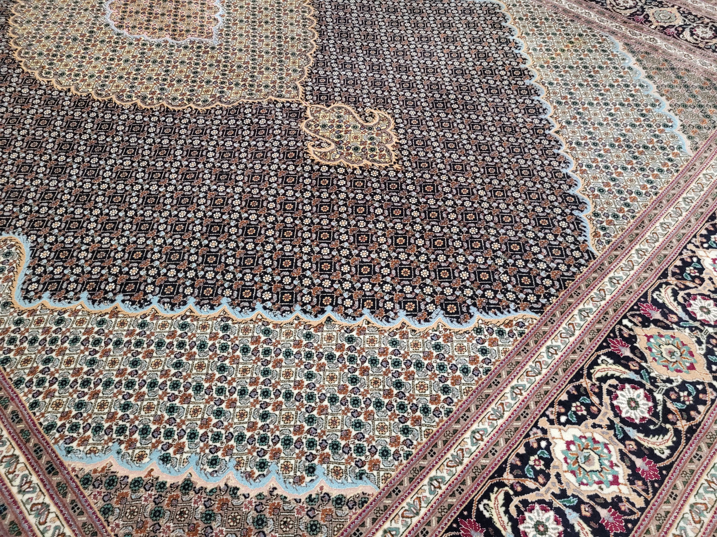 Täbriz Teppich 300x205 cm Korkwolle mit Seide feine Mahr Knüpfung