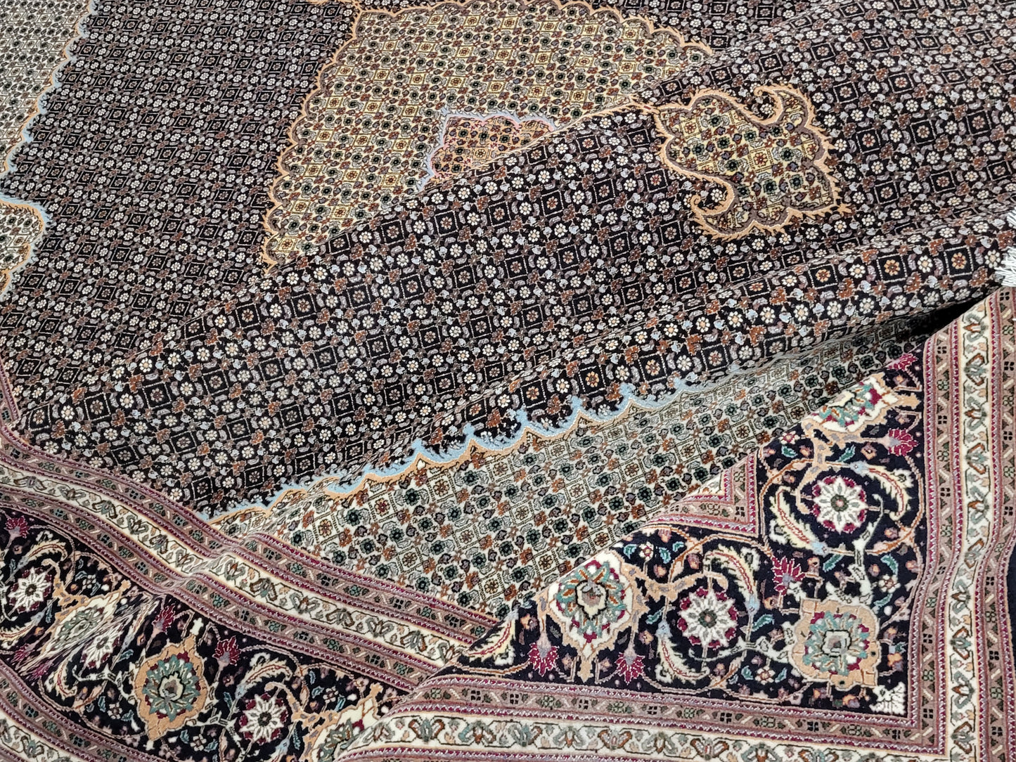 Täbriz Teppich 300x205 cm Korkwolle mit Seide feine Mahr Knüpfung