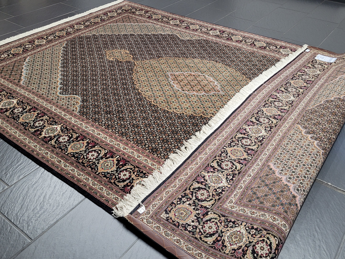 Täbriz Teppich 300x205 cm Korkwolle mit Seide feine Mahr Knüpfung