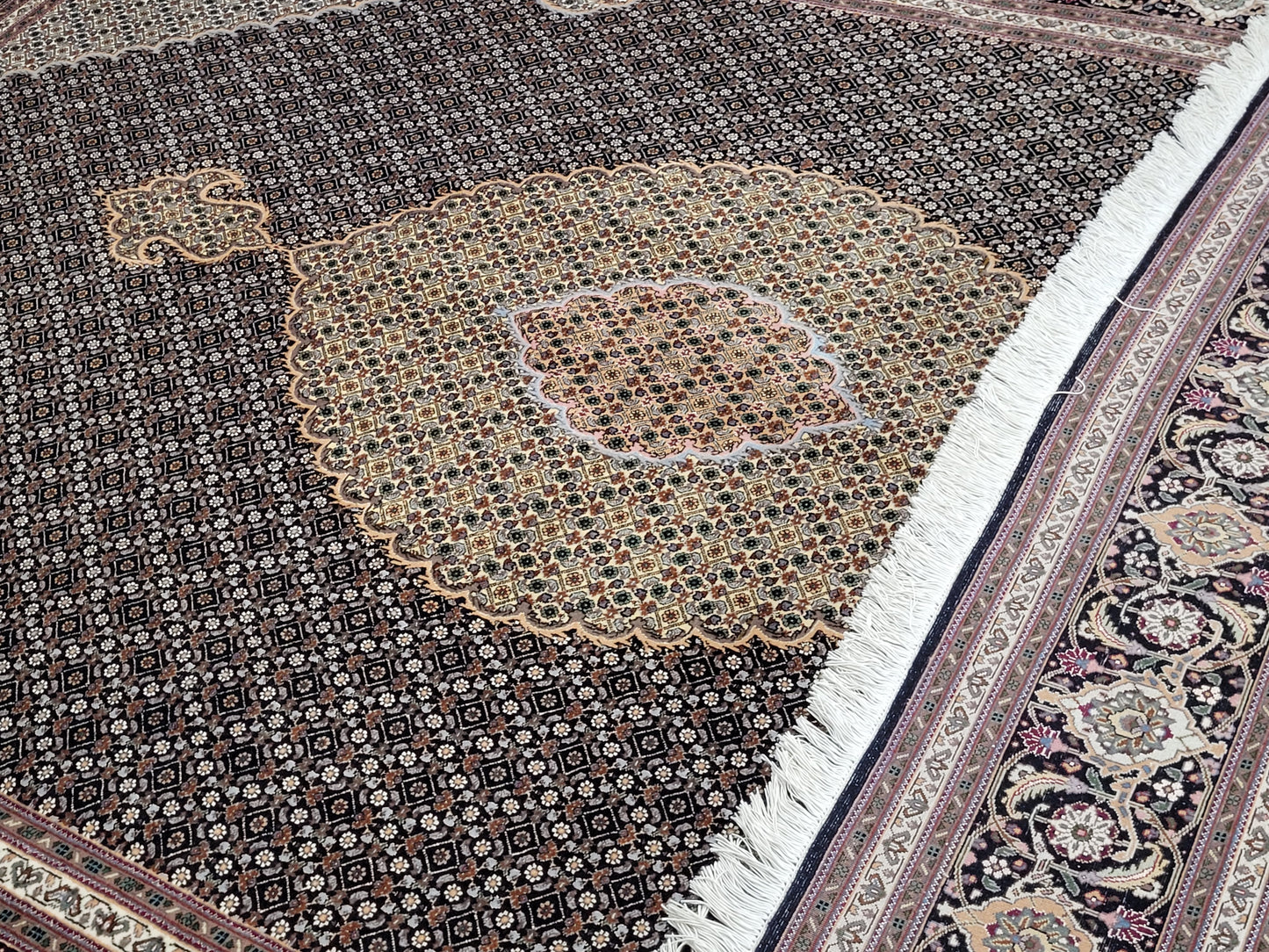 Täbriz Teppich 300x205 cm Korkwolle mit Seide feine Mahr Knüpfung