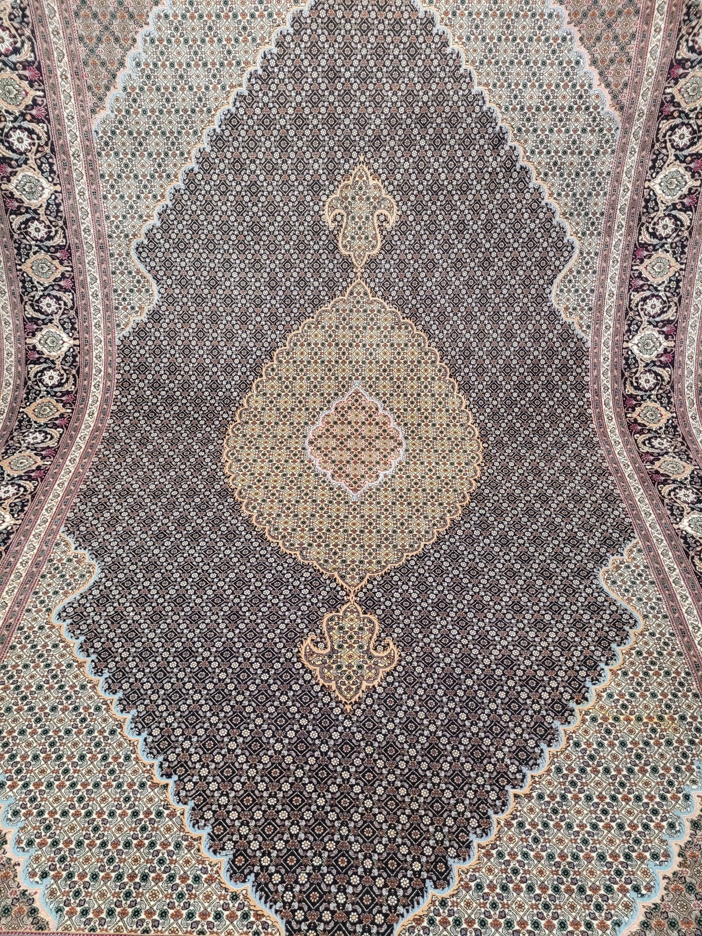 Täbriz Teppich 300x205 cm Korkwolle mit Seide feine Mahr Knüpfung