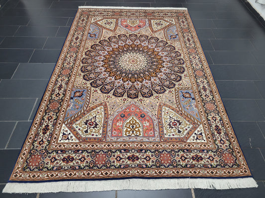 Täbriz Teppich 310x205 cm Korkwolle mit Seidenanteil feine Ghombad Knüpfung