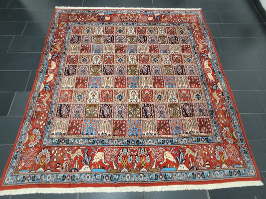 Täbriz Felder Teppich 255x255 cm Korkwolle mit Seidenanteil feine Knüpfung