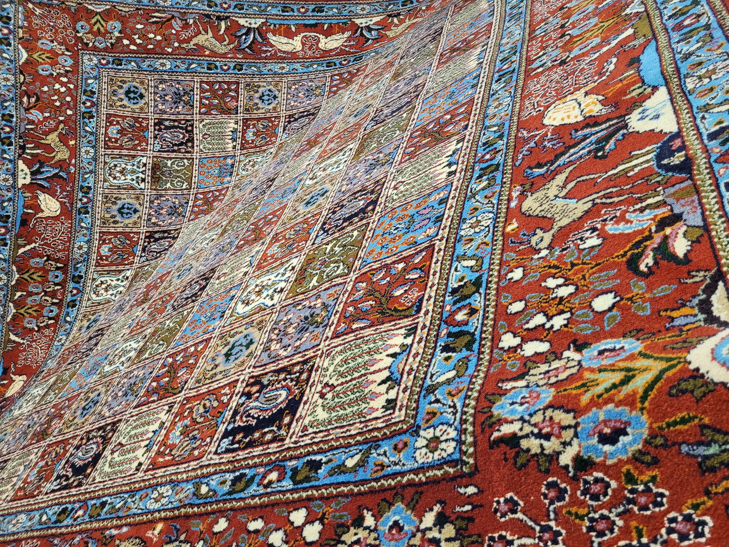 Täbriz Felder Teppich 255x255 cm Korkwolle mit Seidenanteil feine Knüpfung