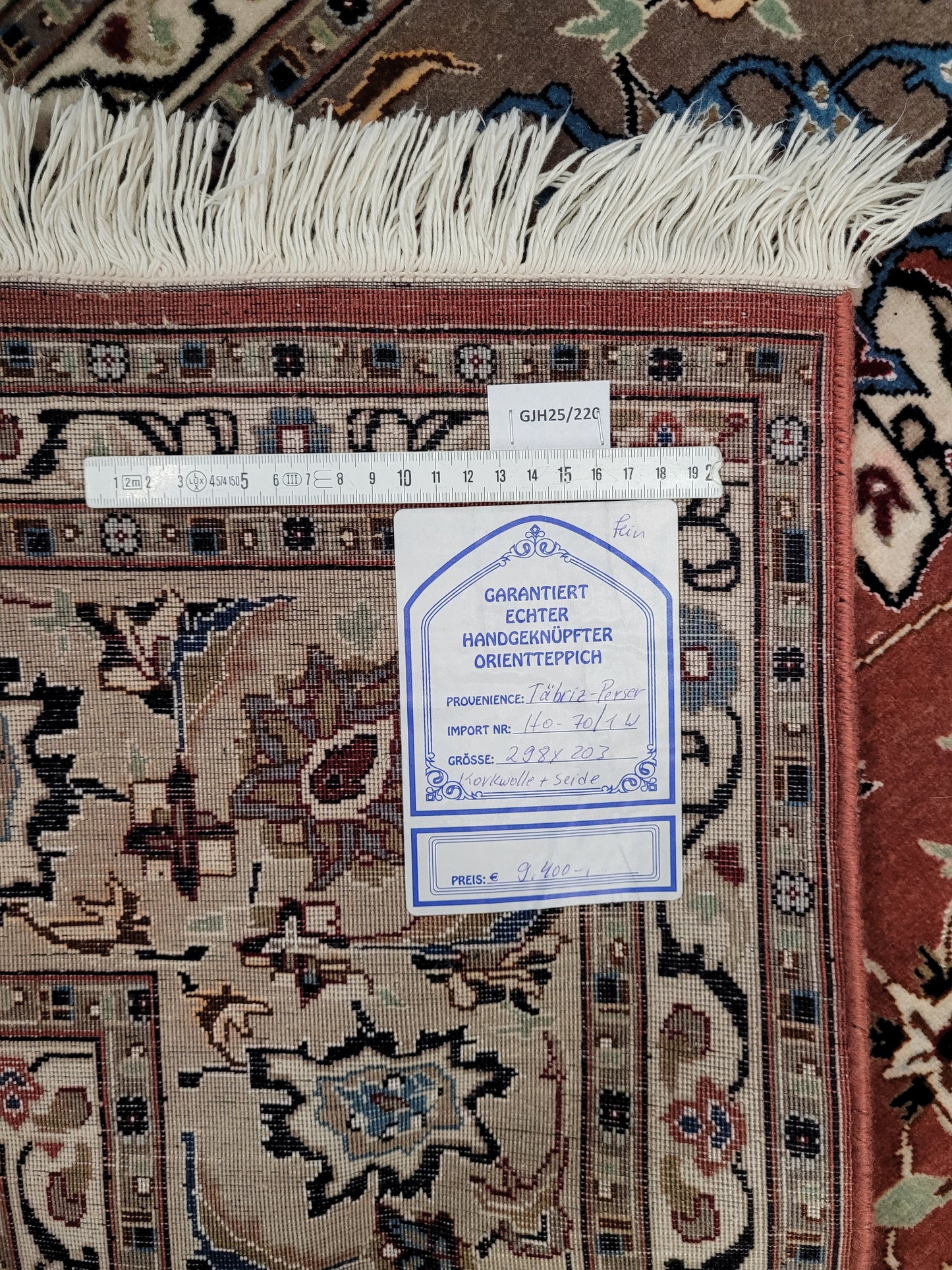 Täbriz Teppich 298x203 cm feine Korkwolle mit Seidenanteil klassische Knüpfkunst