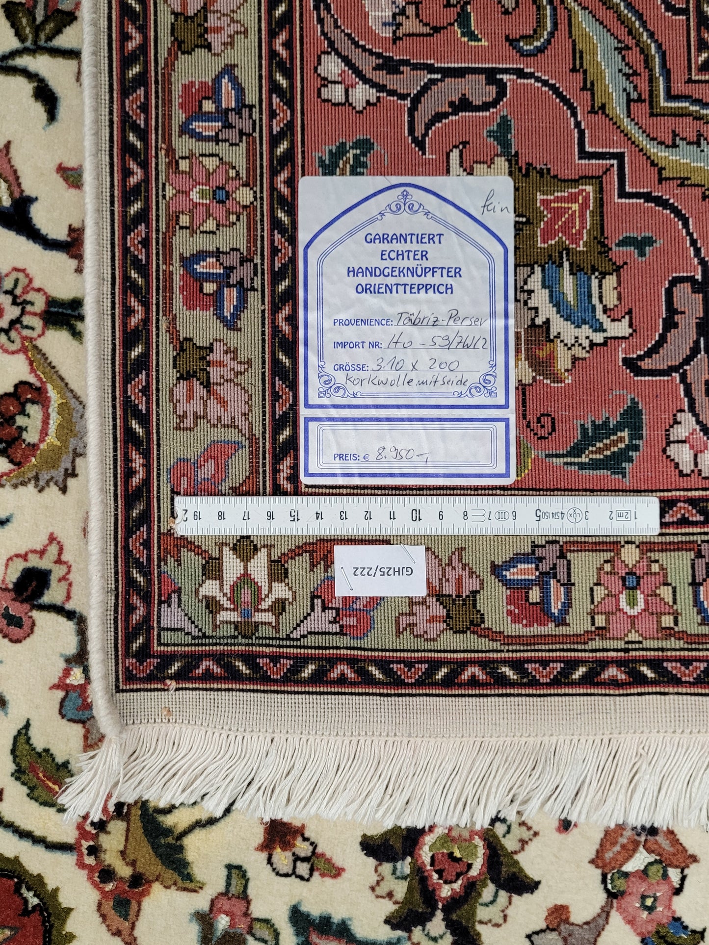 Orientteppich Handgeknüpft Täbriz Korkwolle mit Seidenanteil 310x205 cm