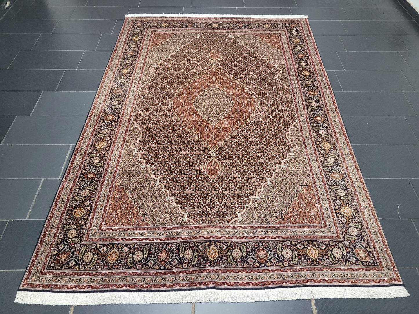 Orientteppich Handgeknüpft Täbriz Teppich Korkwolle Seide 295x203 cm