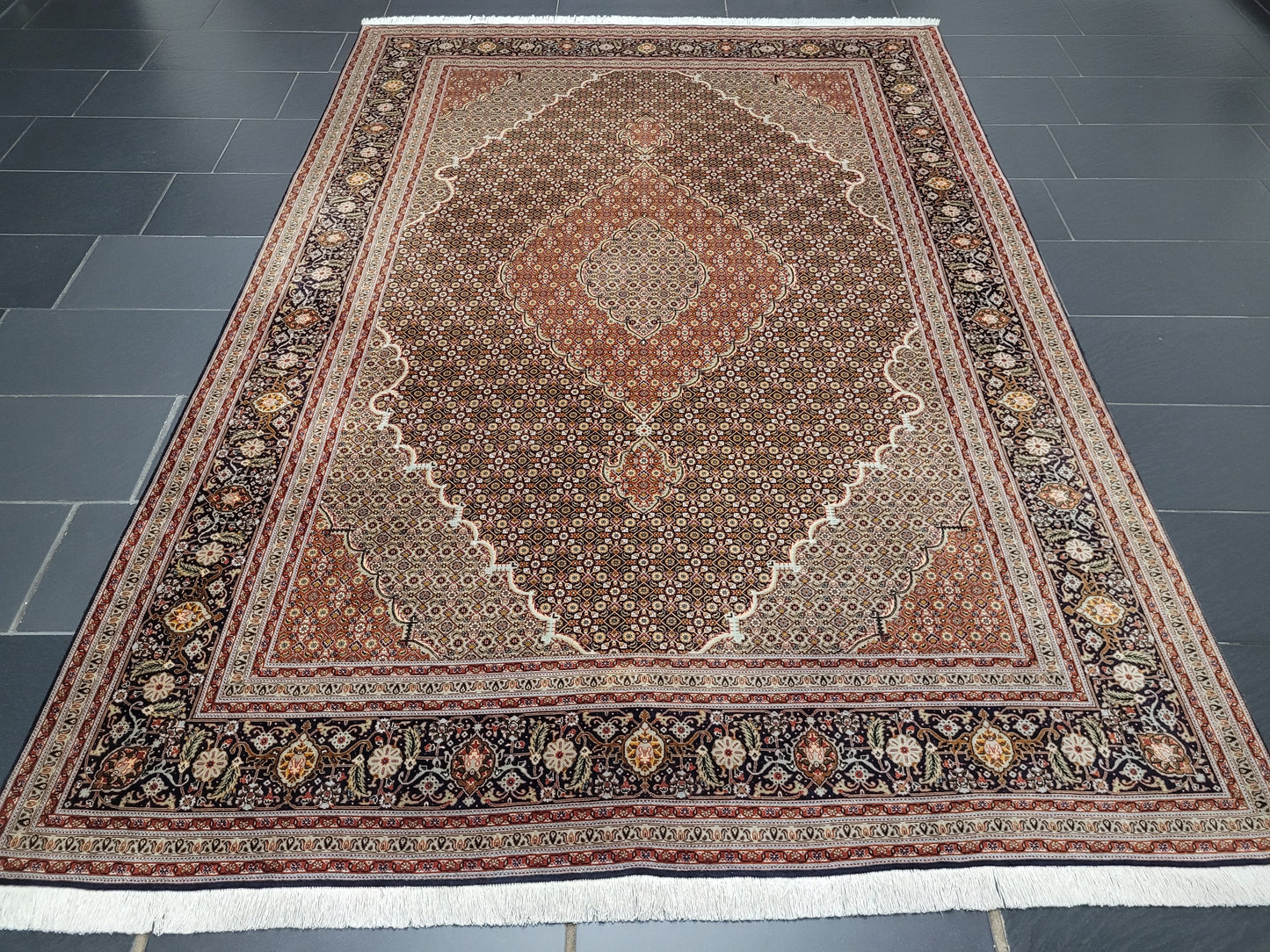 Orientteppich Handgeknüpft Täbriz Teppich Korkwolle Seide 295x203 cm