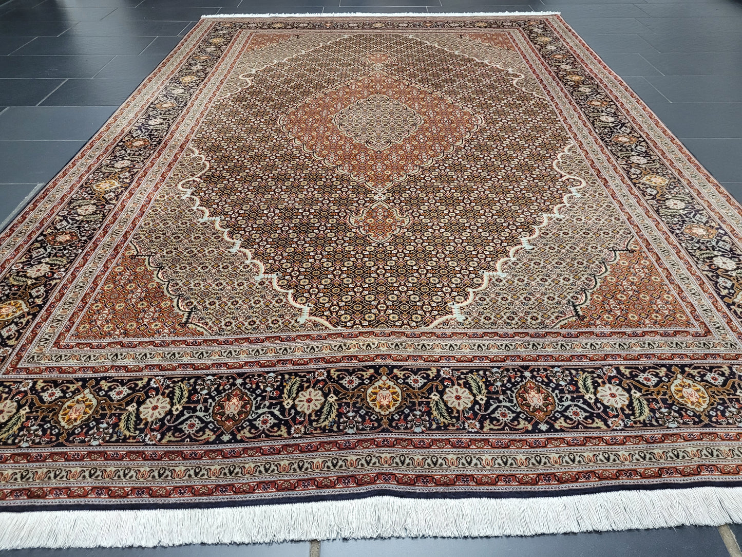 Orientteppich Handgeknüpft Täbriz Teppich Korkwolle Seide 295x203 cm