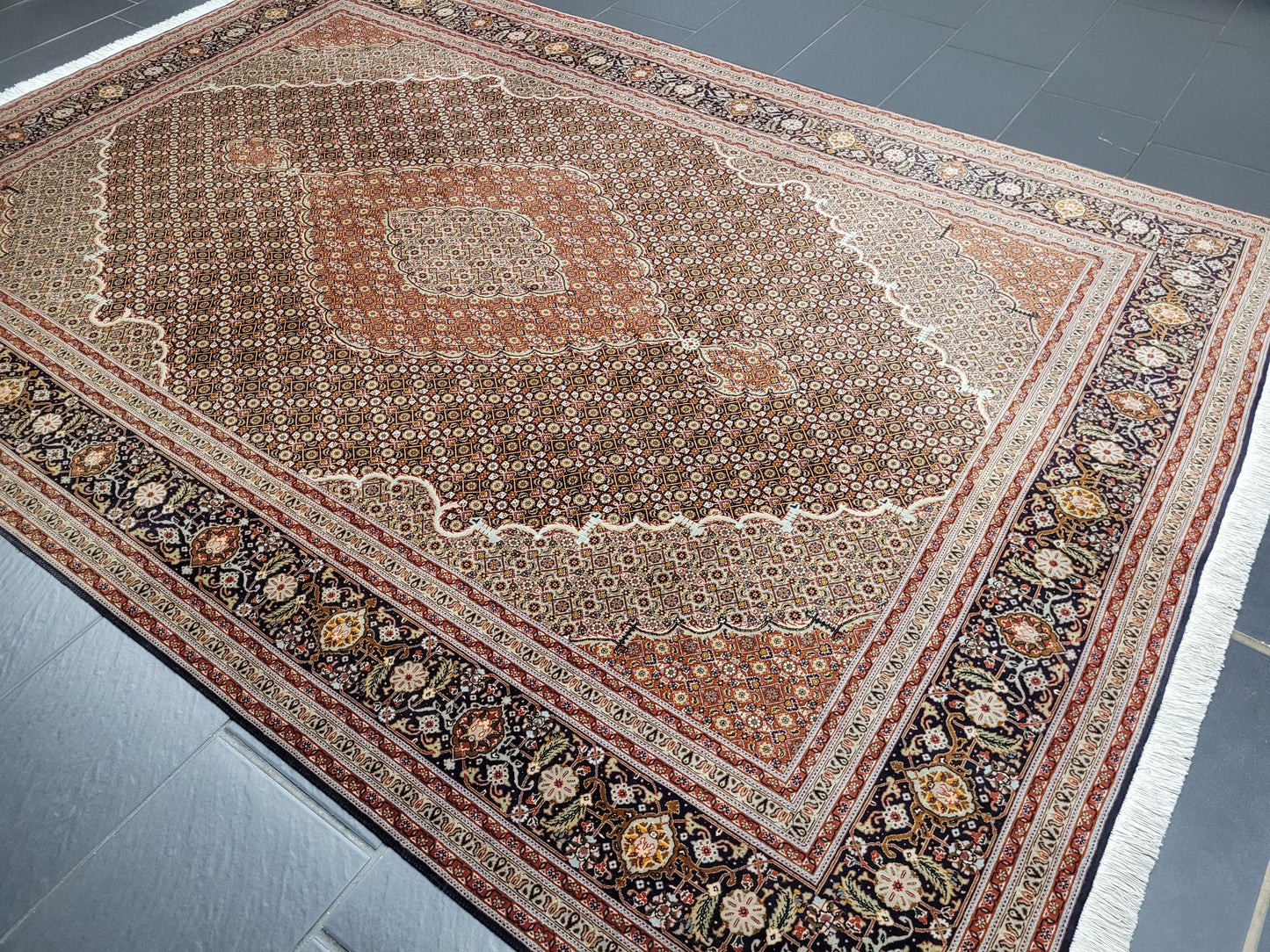 Orientteppich Handgeknüpft Täbriz Teppich Korkwolle Seide 295x203 cm