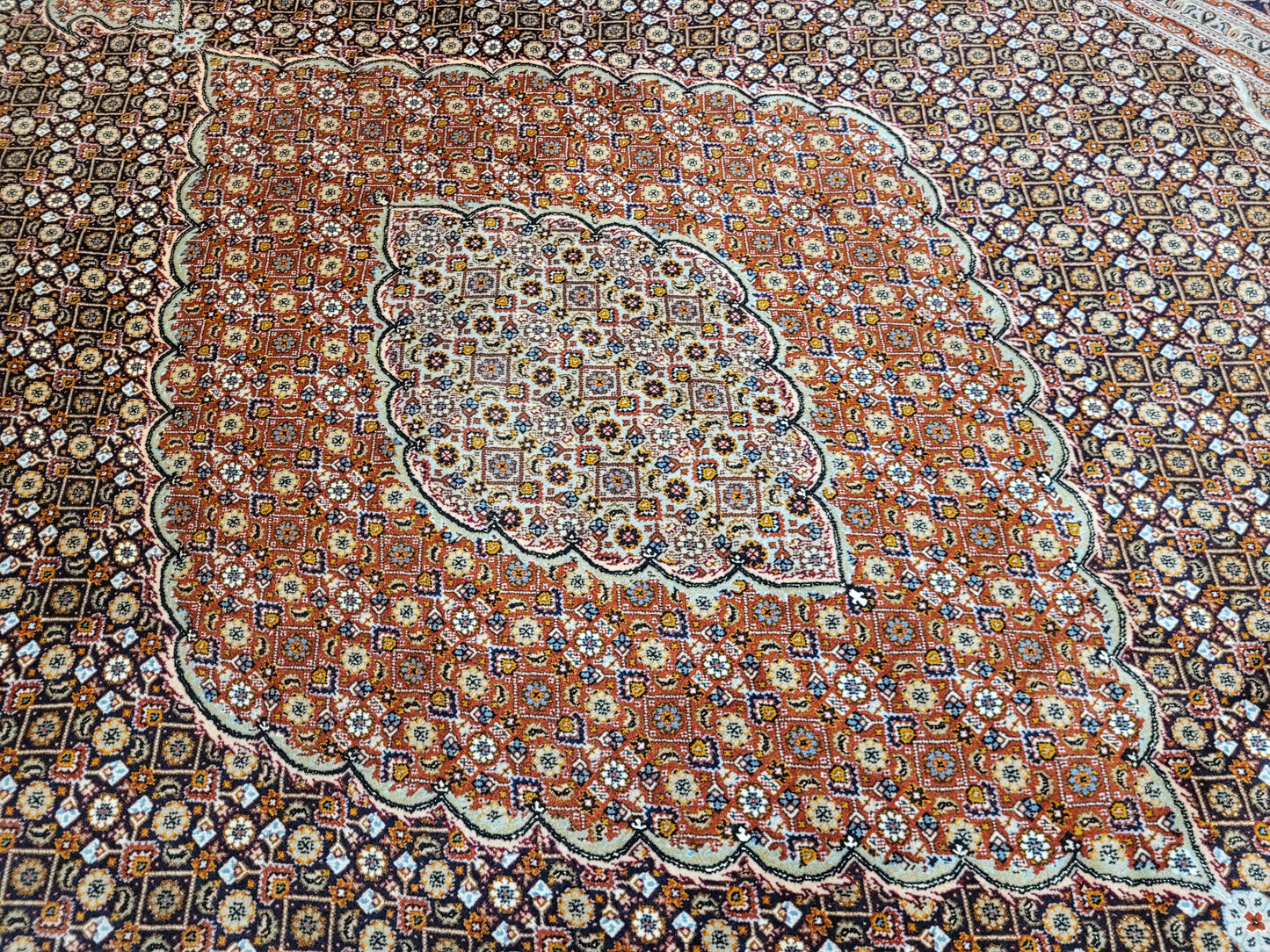 Orientteppich Handgeknüpft Täbriz Teppich Korkwolle Seide 295x203 cm