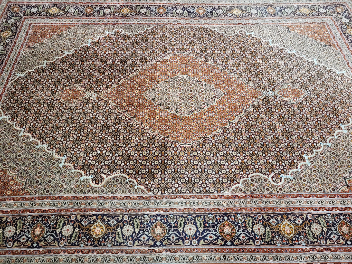 Orientteppich Handgeknüpft Täbriz Teppich Korkwolle Seide 295x203 cm