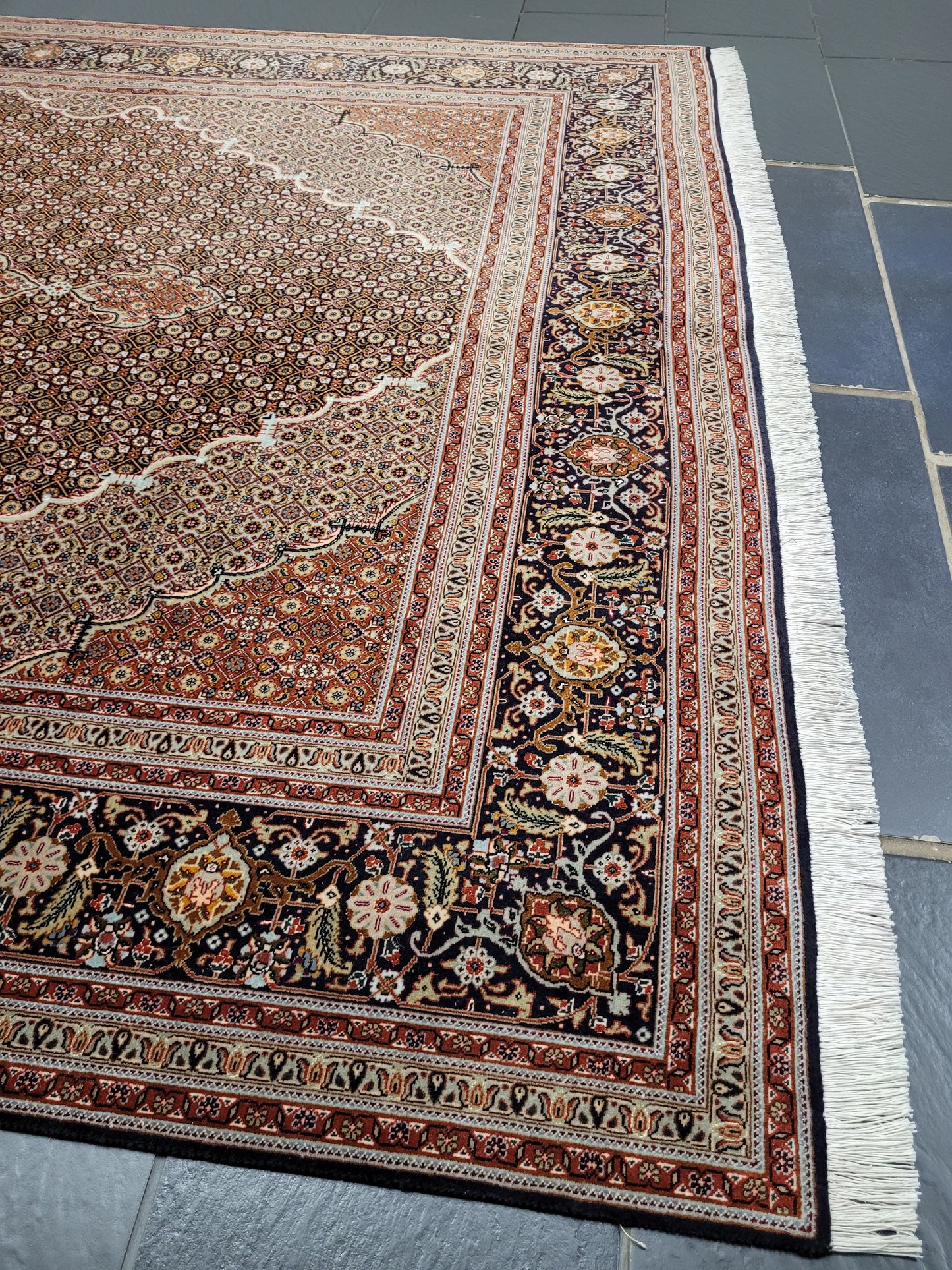 Orientteppich Handgeknüpft Täbriz Teppich Korkwolle Seide 295x203 cm