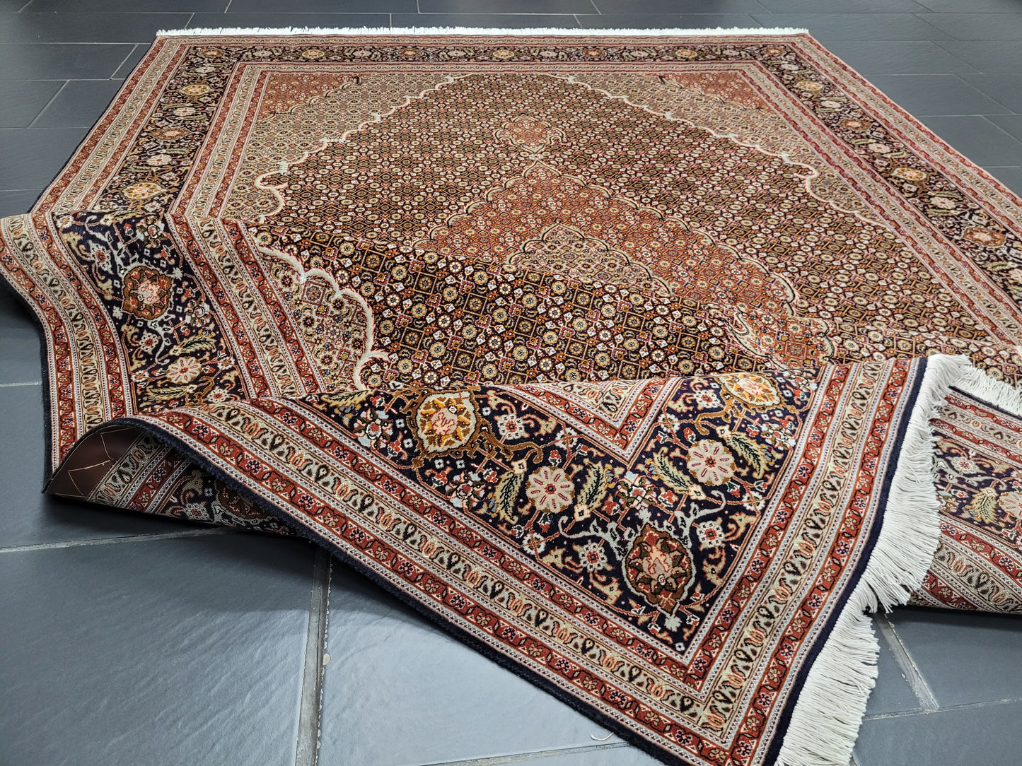 Orientteppich Handgeknüpft Täbriz Teppich Korkwolle Seide 295x203 cm