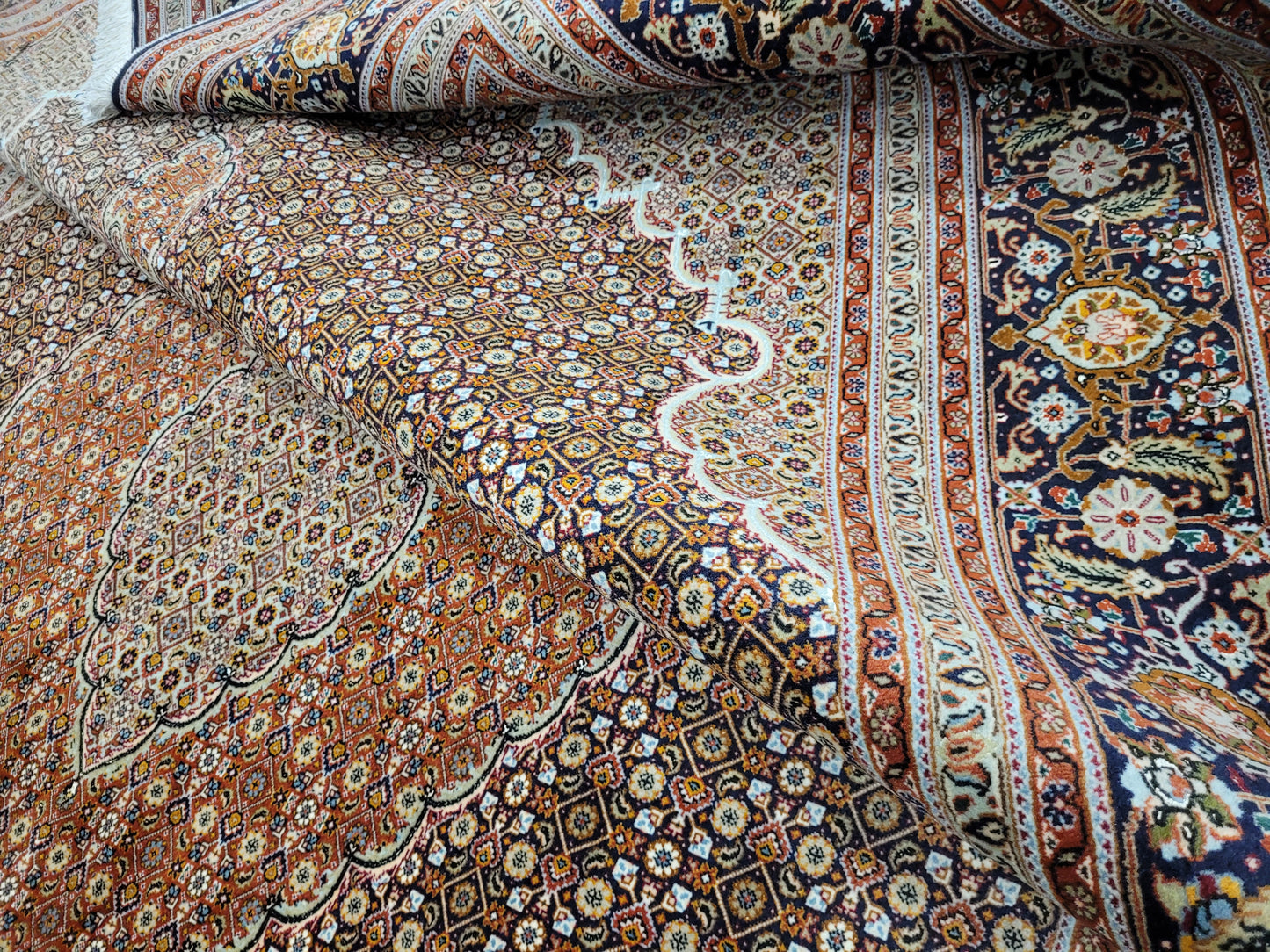 Orientteppich Handgeknüpft Täbriz Teppich Korkwolle Seide 295x203 cm