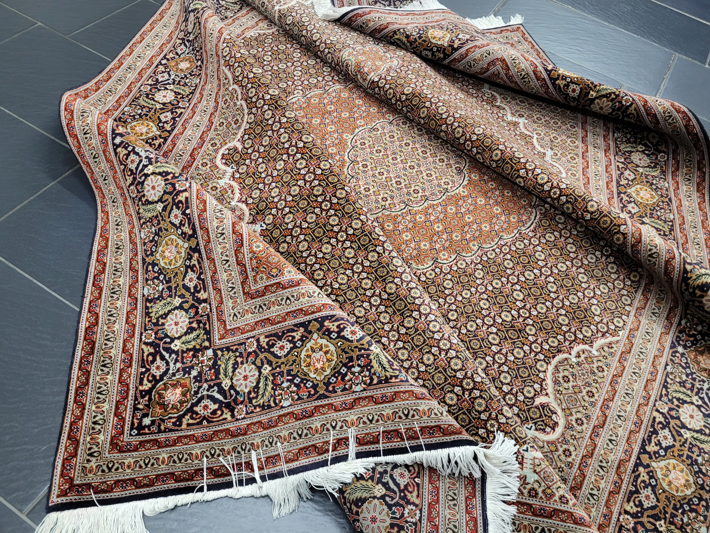 Orientteppich Handgeknüpft Täbriz Teppich Korkwolle Seide 295x203 cm